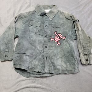 Ratna Shirt Boys 6 Toddler Grey Acid Wash Skull High Fashion Los Angeles Button